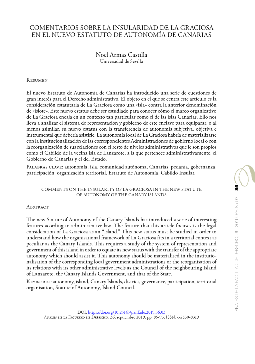 Comentarios Sobre La Insularidad De La Graciosa En El Nuevo Estatuto