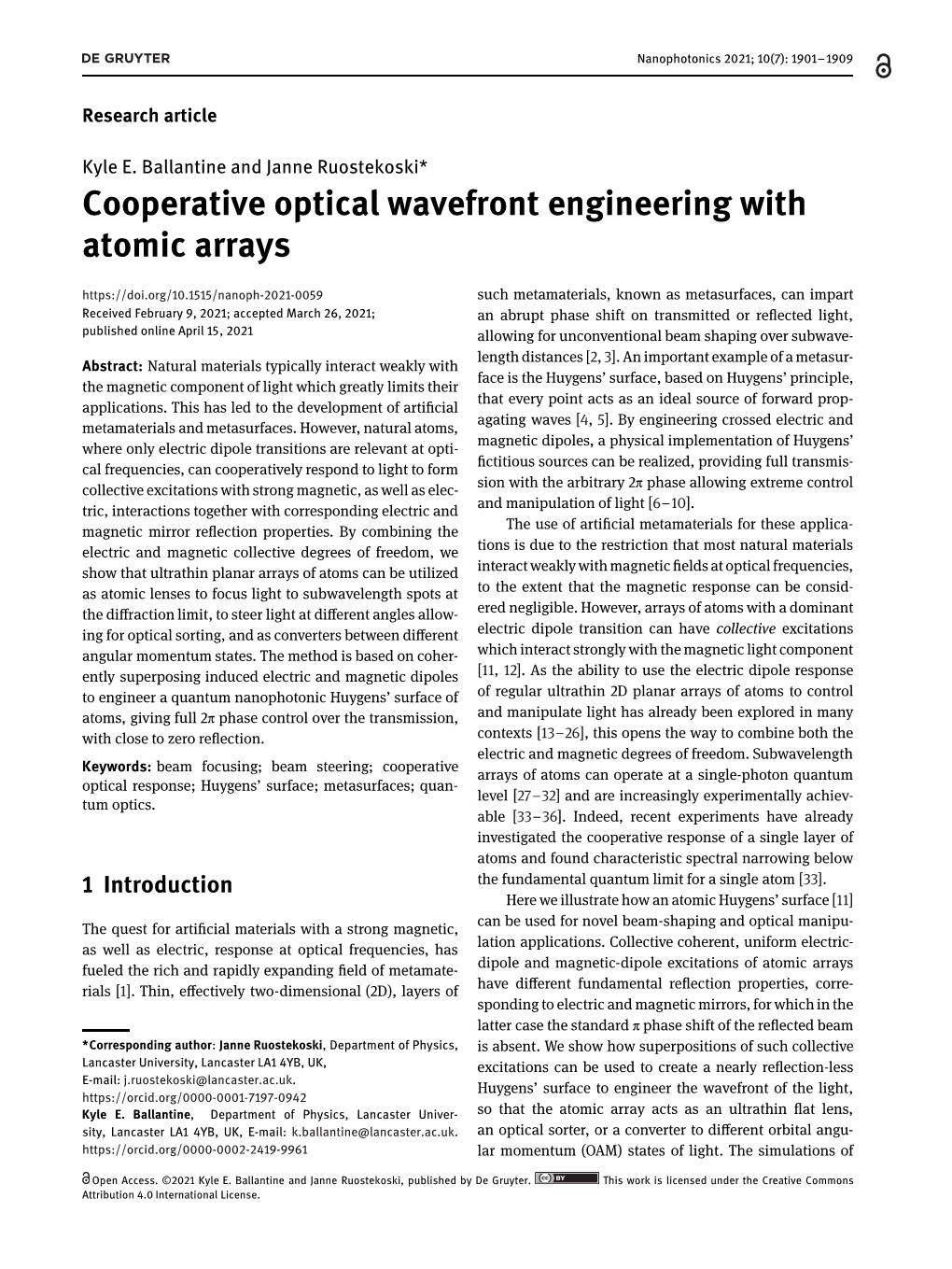 Cooperative Optical Wavefront Engineering with Atomic Arrays