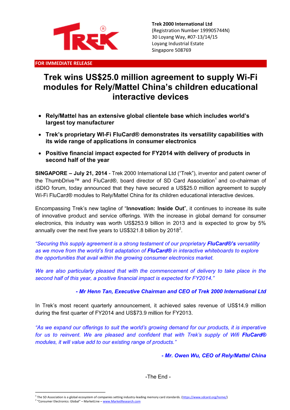 Treknewsrelease July14- Wifi Modules.Pdf