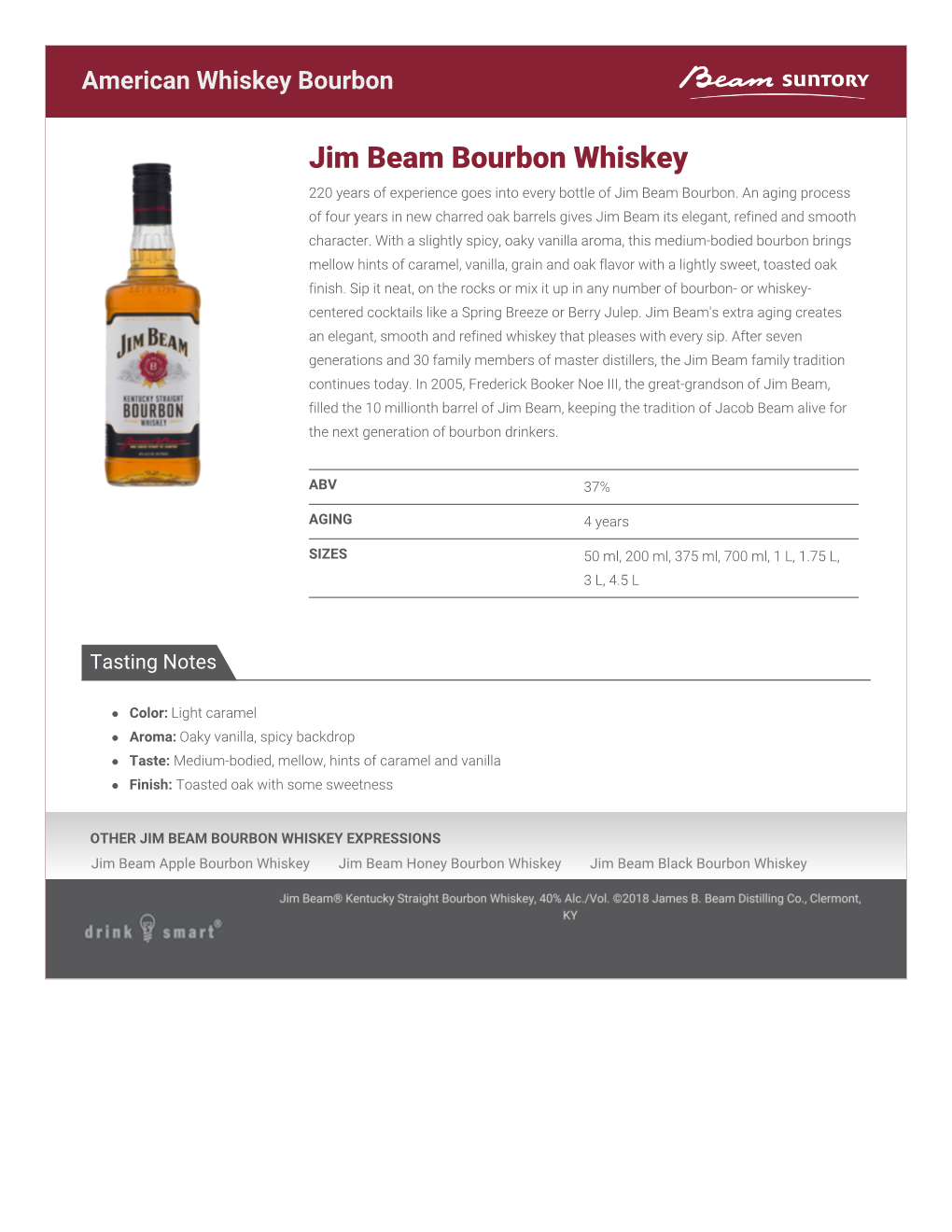 Jim Beam Bourbon Whiskey 220 Years of Experience Goes Into Every Bottle of Jim Beam Bourbon