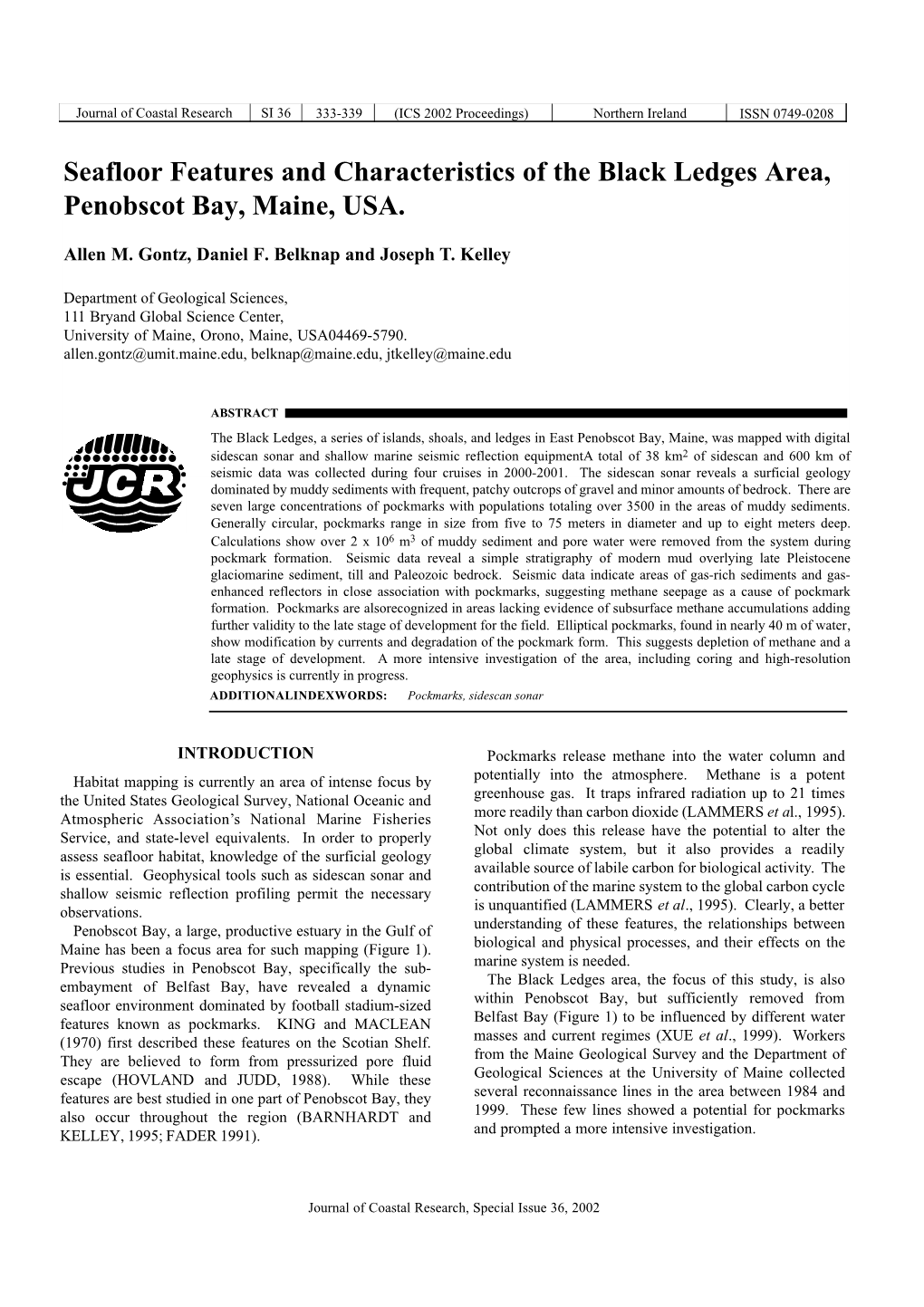 Seafloor Features and Characteristics of the Black Ledges Area, Penobscot Bay, Maine, USA