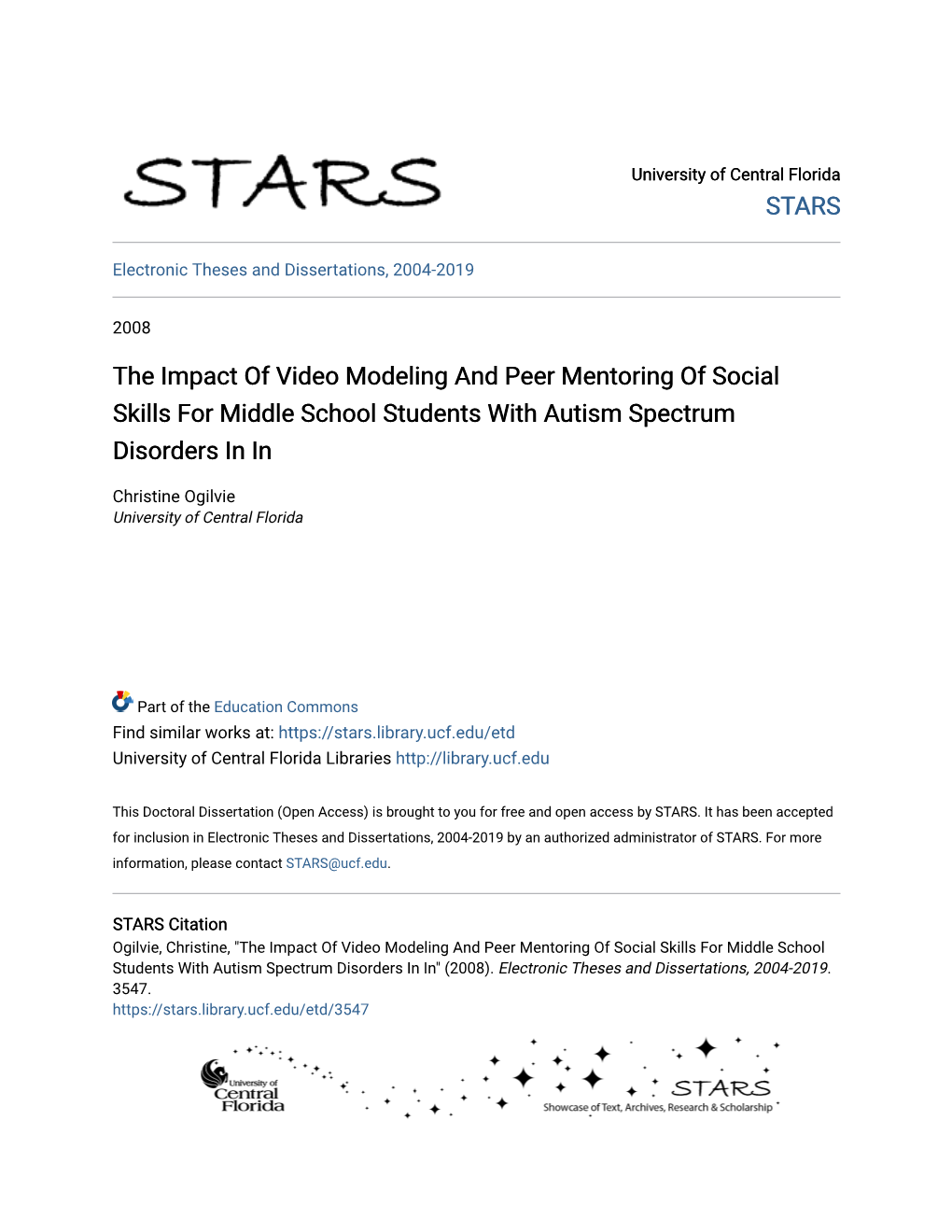 The Impact of Video Modeling and Peer Mentoring of Social Skills for Middle School Students with Autism Spectrum Disorders in In