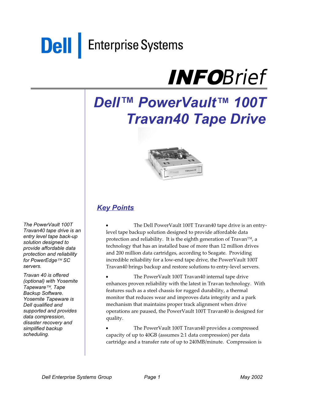 Powervault 100T Travan40 Drive Infobrief