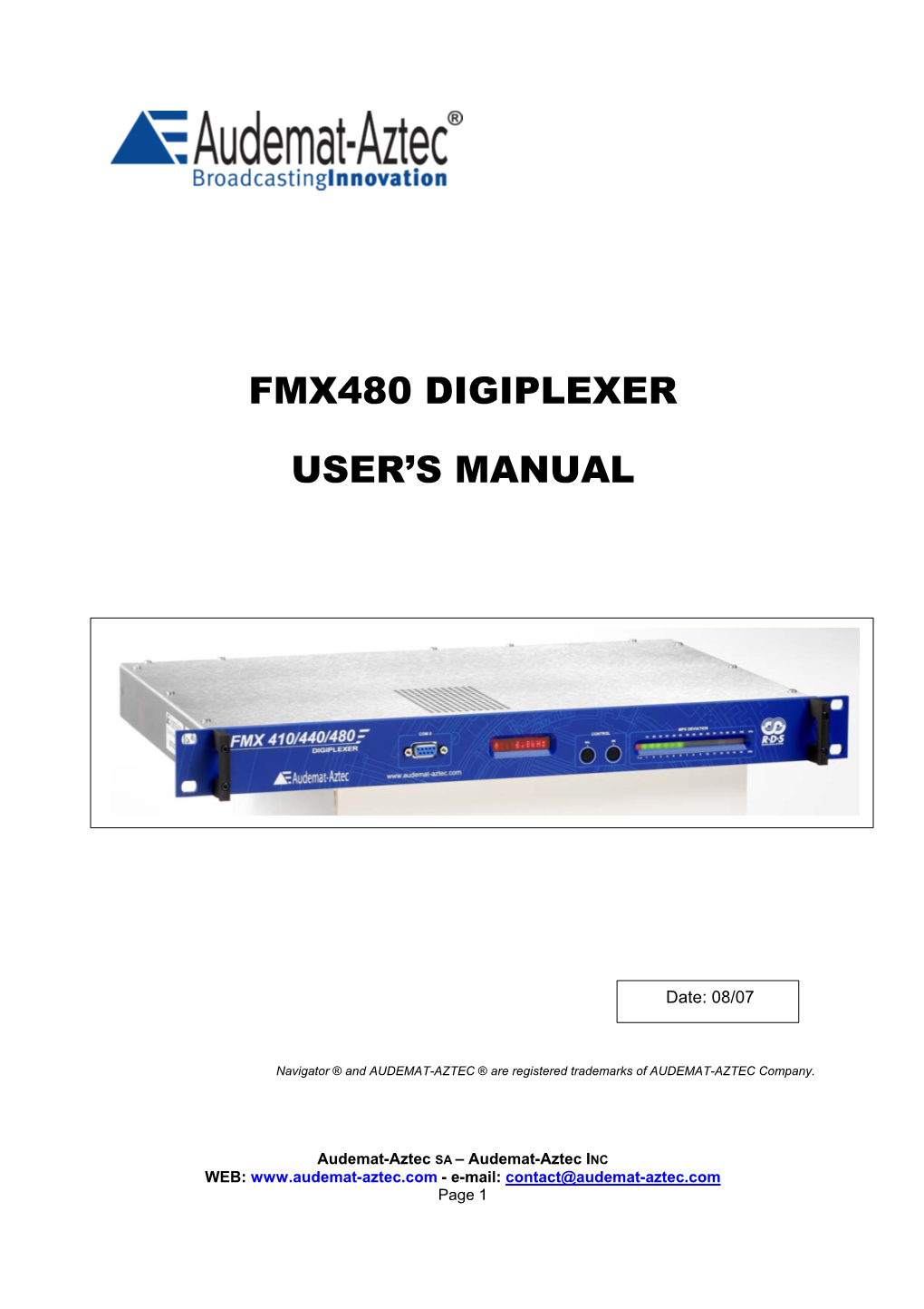 Fmx480 Digiplexer User's Manual