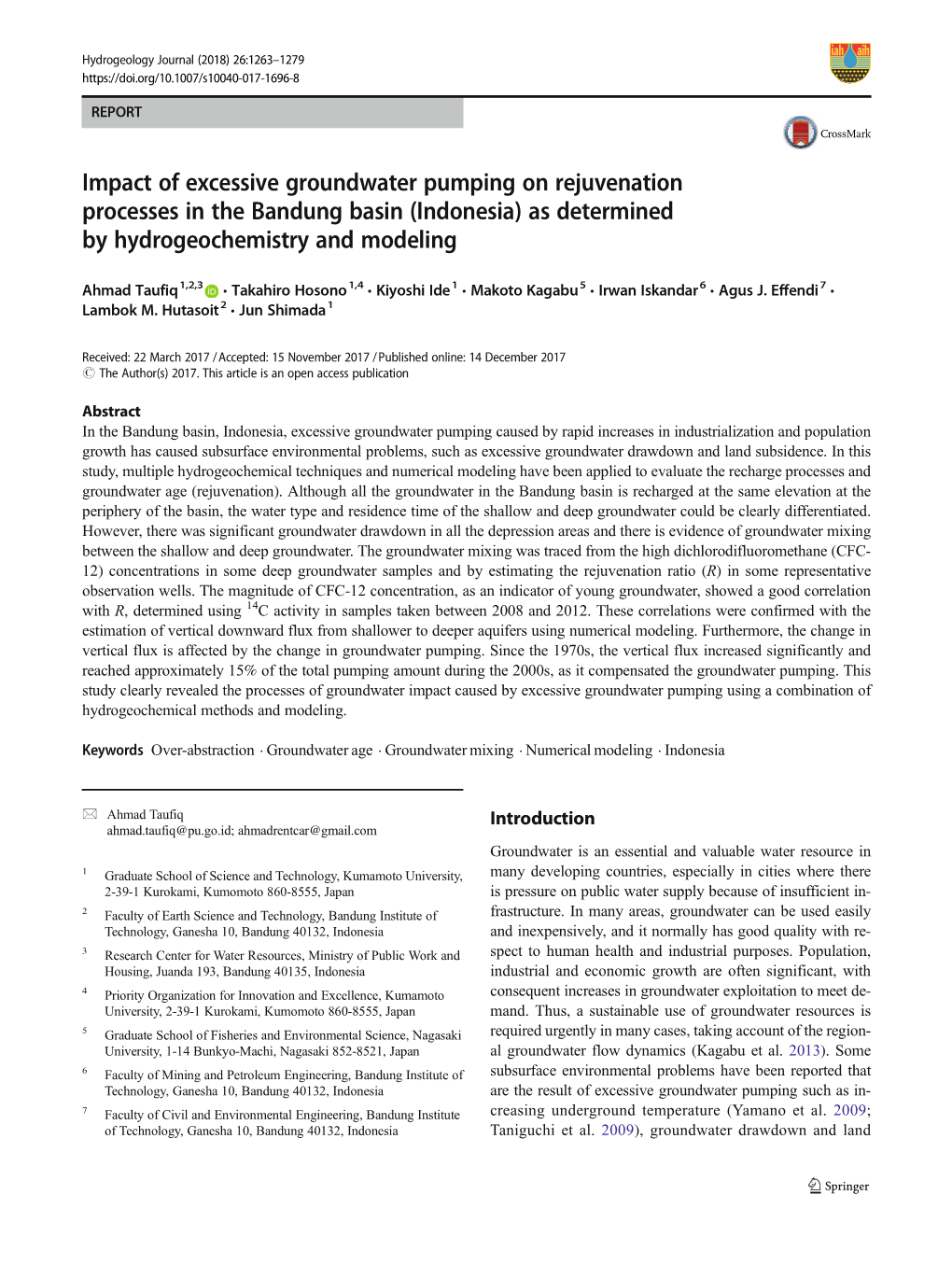 Impact of Excessive Groundwater Pumping on Rejuvenation Processes in the Bandung Basin (Indonesia) As Determined by Hydrogeochemistry and Modeling