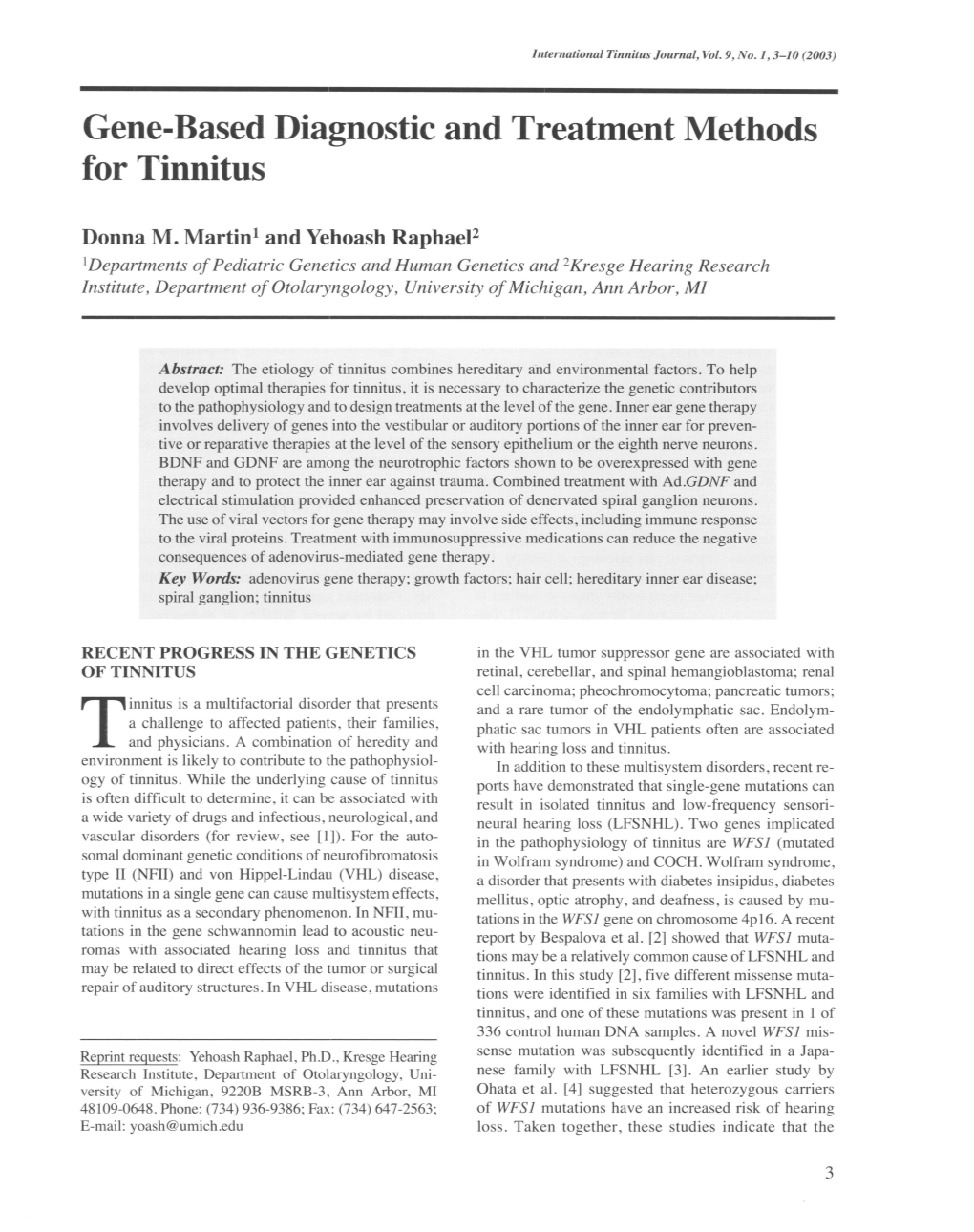 Gene-Based Diagnostic and Treatment Methods for Tinnitus