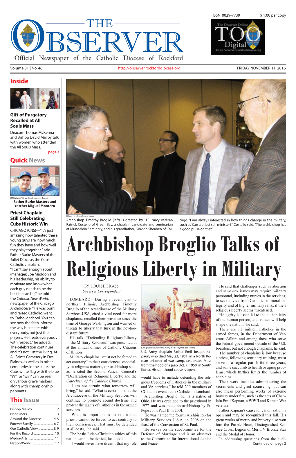 Archbishop Broglio Talks of Religious Liberty in Military from Page 1 Nel Must Take an Oath to Protect Mary and Bob Boncher, of St