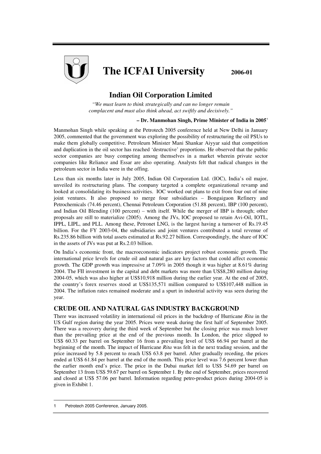 The ICFAI University 2006-01