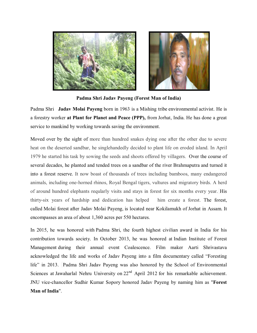 Padma Shri Jadav Payeng (Forest Man of India) Padma