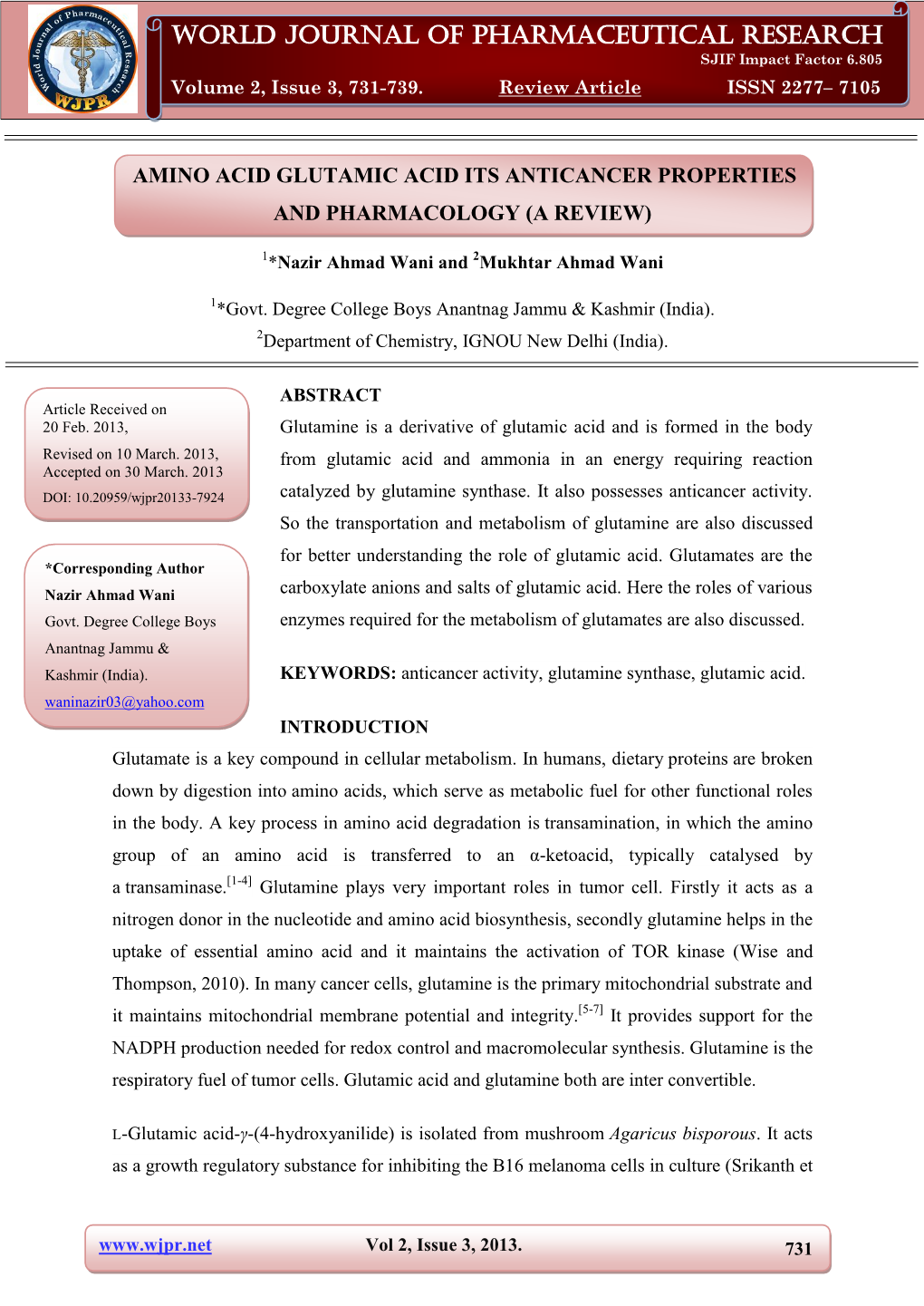 World Journal of Pharmaceutical Research Nazir Et Al