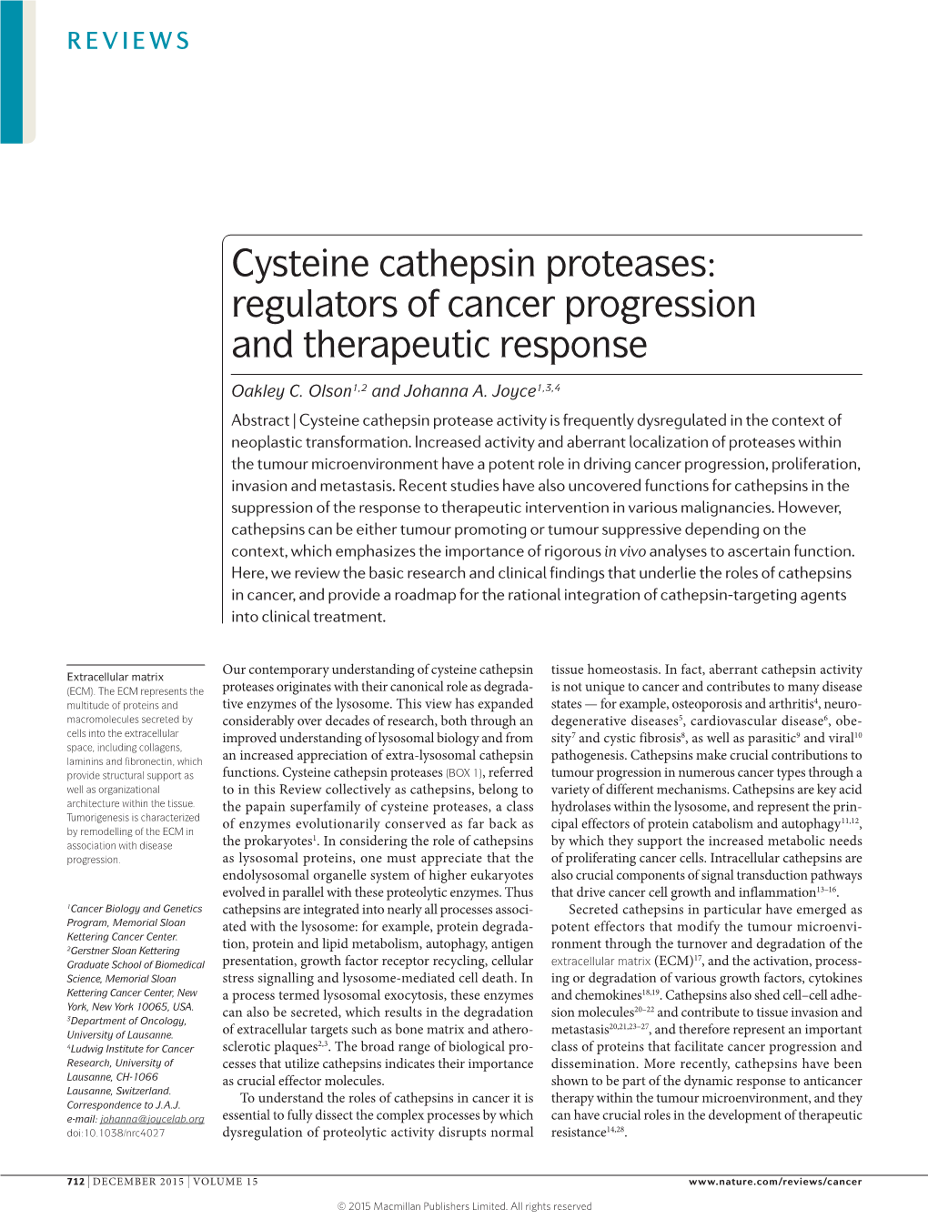 Cysteine Cathepsin Proteases: Regulators of Cancer Progression and Therapeutic Response