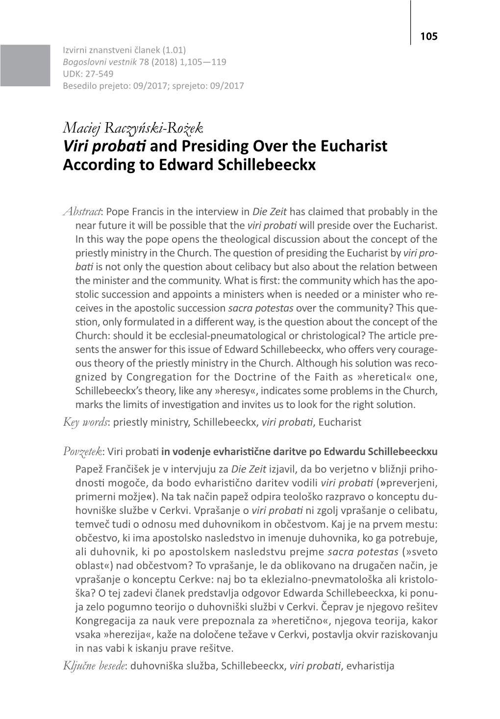 Viri Probati and Presiding Over the Eucharist According to Edward Schillebeeckx