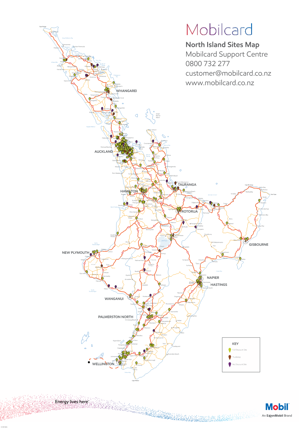 North Island Sites Map Mobilcard Support Centre 0800 732 277