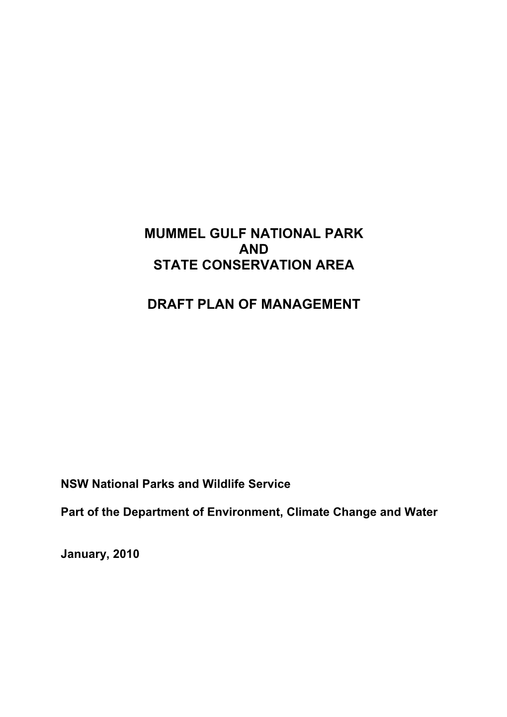 Mummel Gulf National Park and State Conservation Area Draft Plan of Management