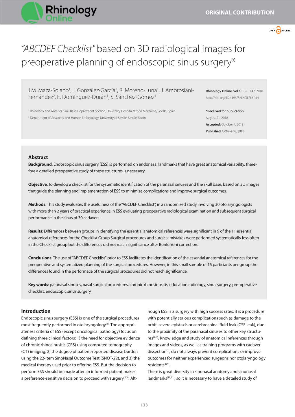 ABCDEF Checklist" Based on 3D Radiological Images for Preoperative Planning of Endoscopic Sinus Surgery*