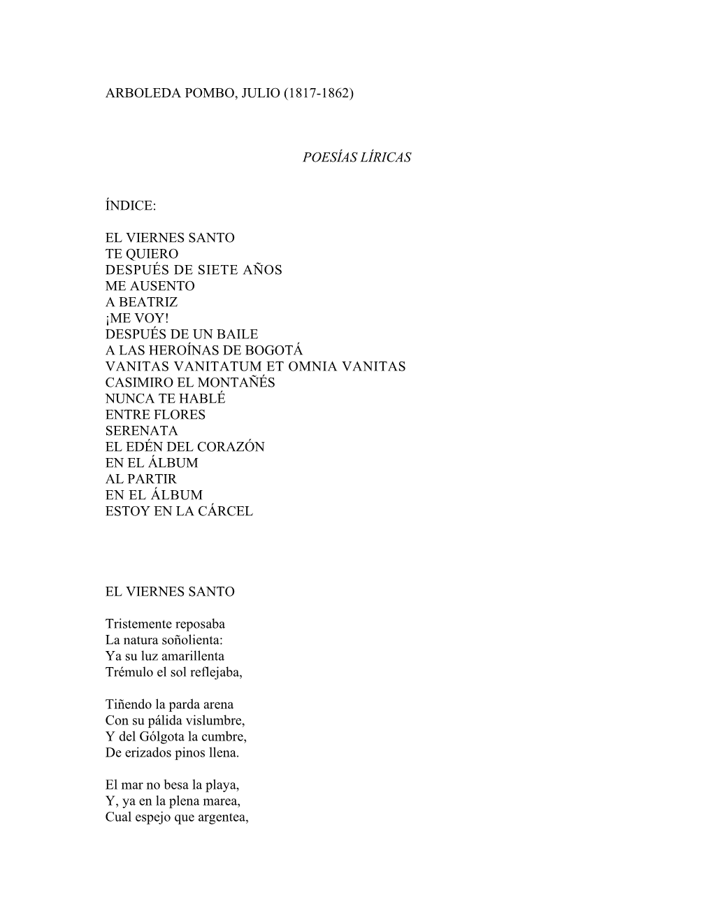 ARBOLEDA Poesía Lírica