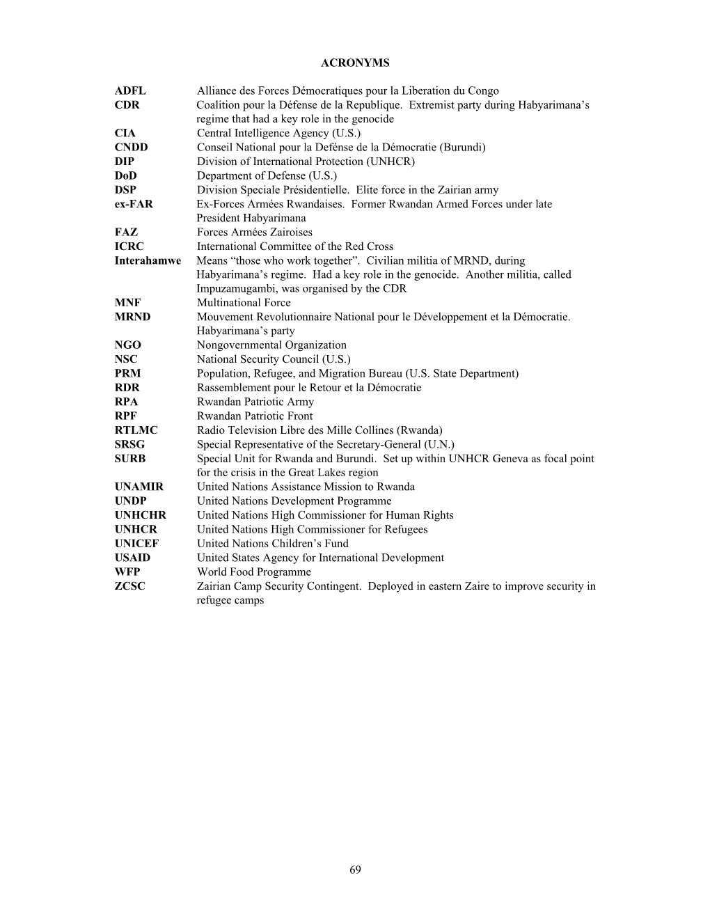 69 ACRONYMS ADFL Alliance Des Forces Démocratiques Pour La