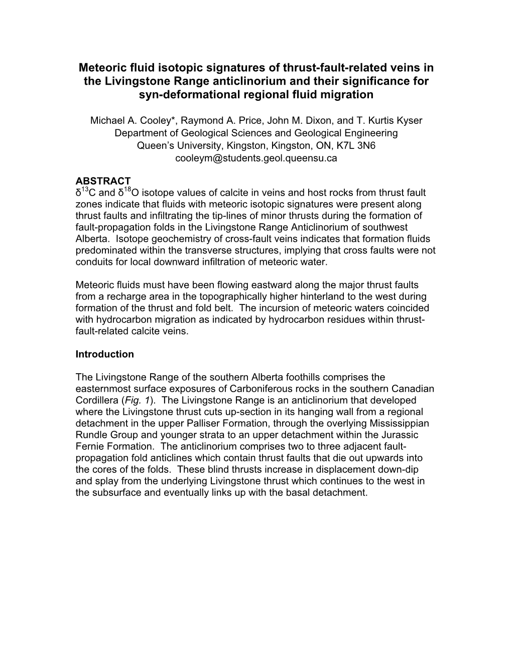 Structural Geology of the Southern Livingstone Range