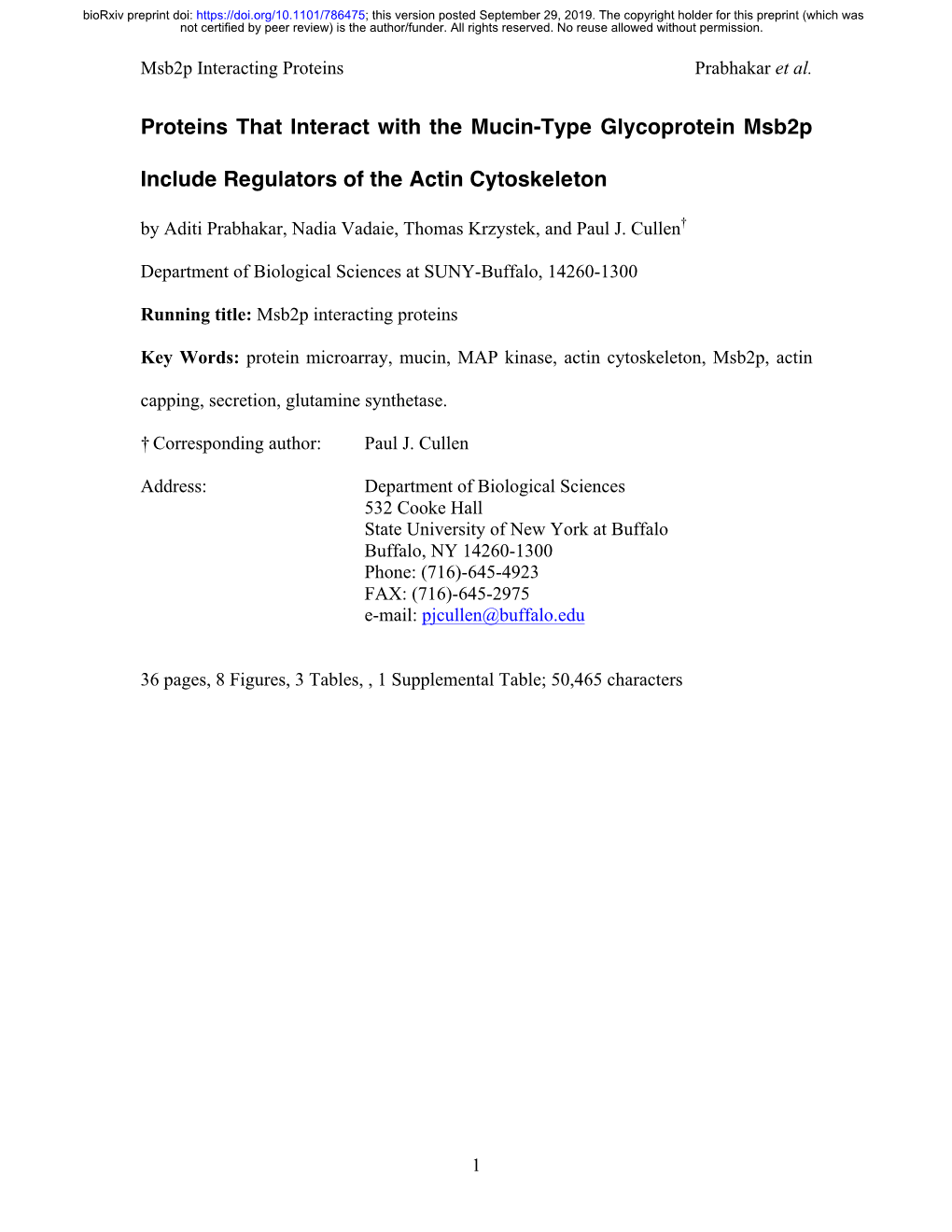 Proteins That Interact with the Mucin-Type Glycoprotein Msb2p