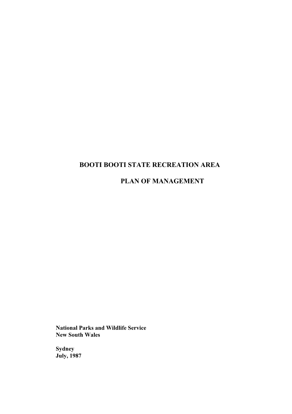 Booti Booti State Conservation Area Plan Of
