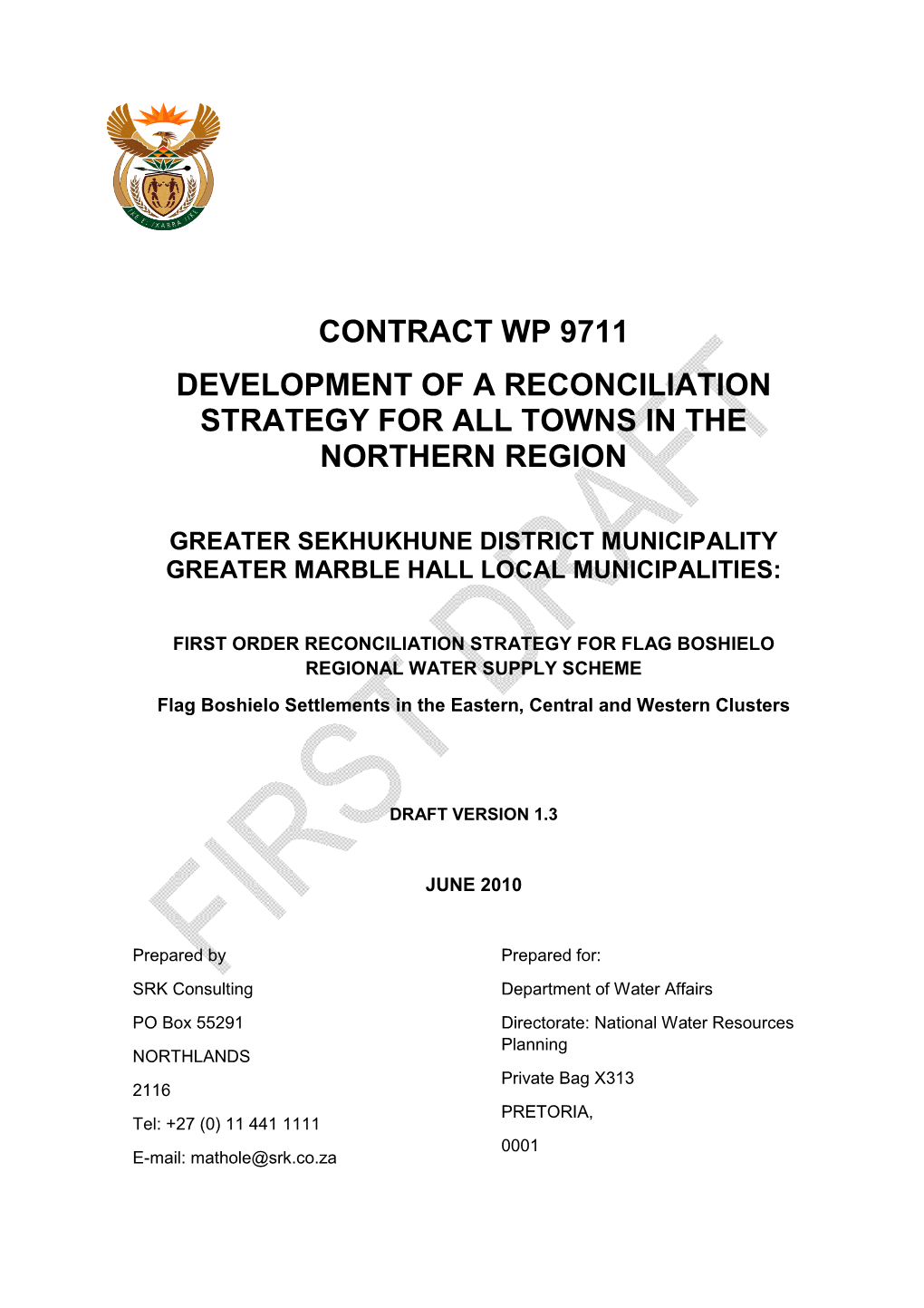 Contract Wp 9711 Development of a Reconciliation Strategy for All Towns in the Northern Region