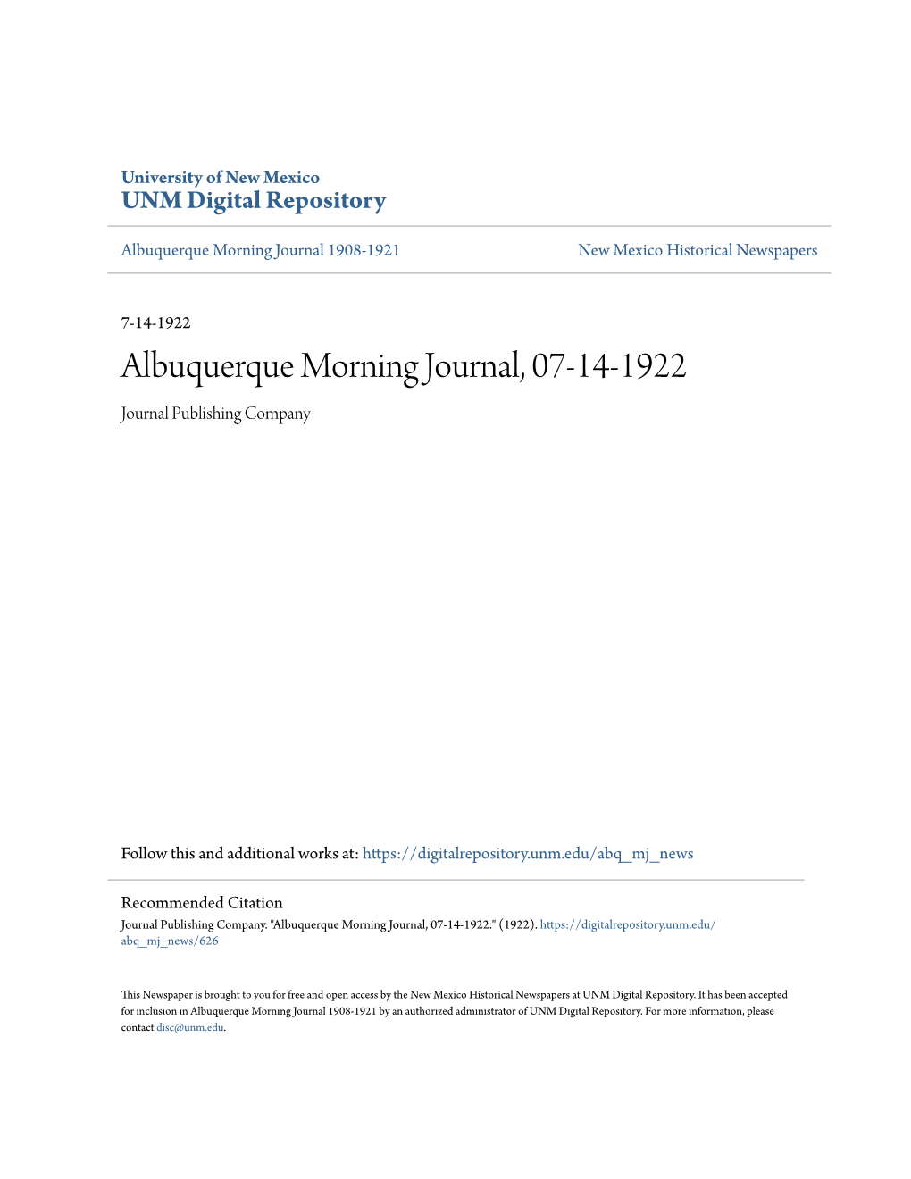 Albuquerque Morning Journal, 07-14-1922 Journal Publishing Company