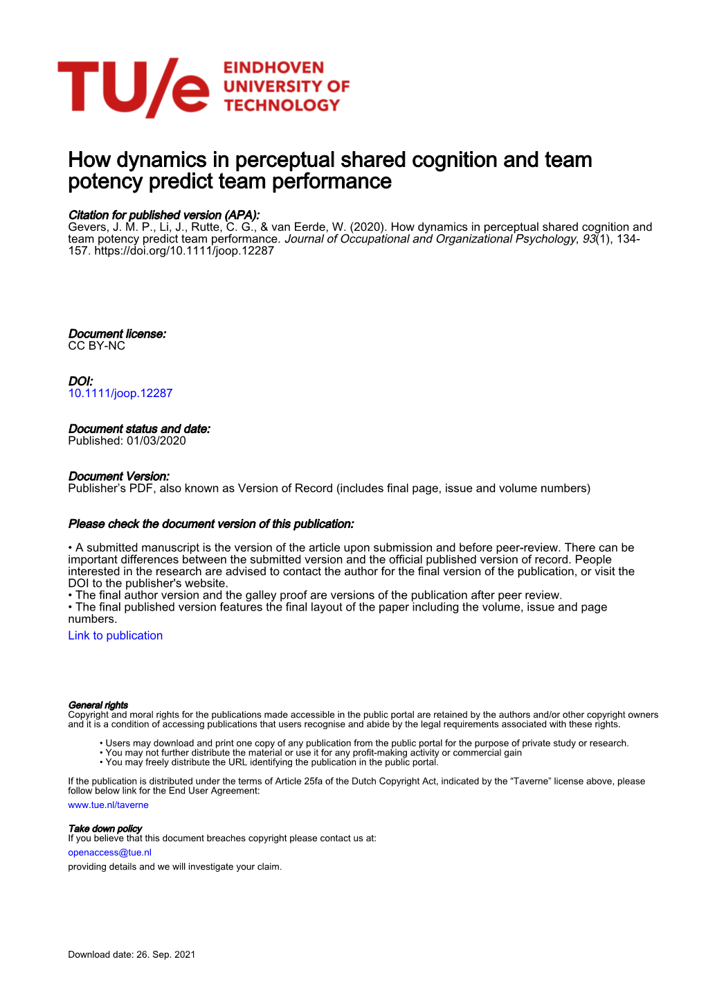 How Dynamics in Perceptual Shared Cognition and Team Potency Predict Team Performance