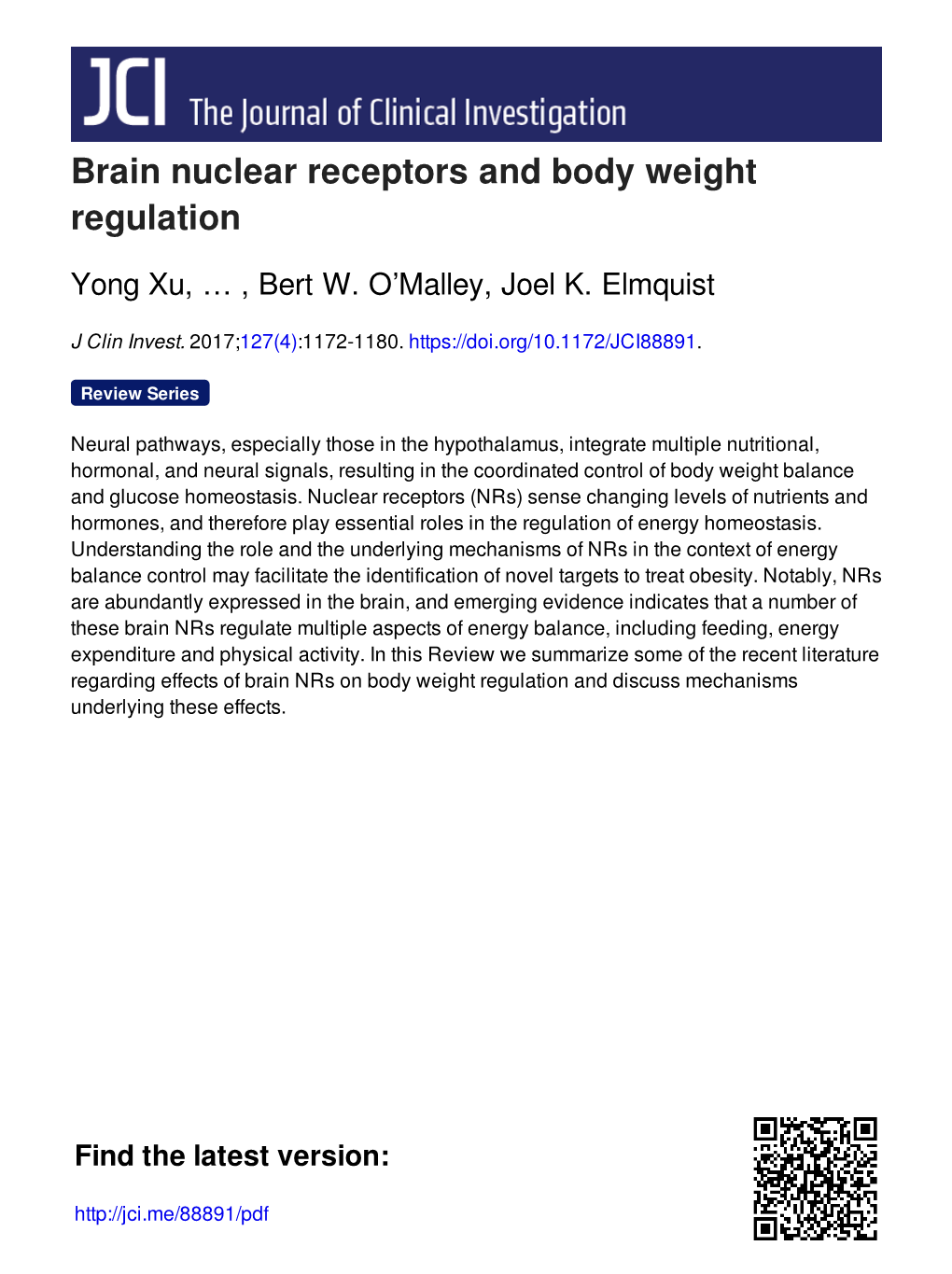 Brain Nuclear Receptors and Body Weight Regulation