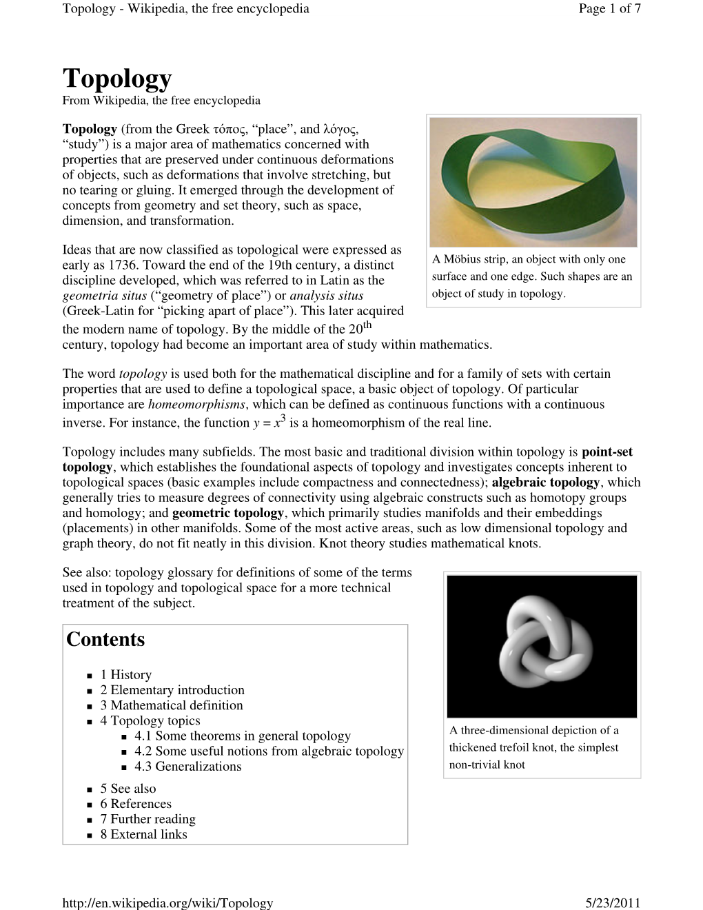 Topology - Wikipedia, the Free Encyclopedia Page 1 of 7