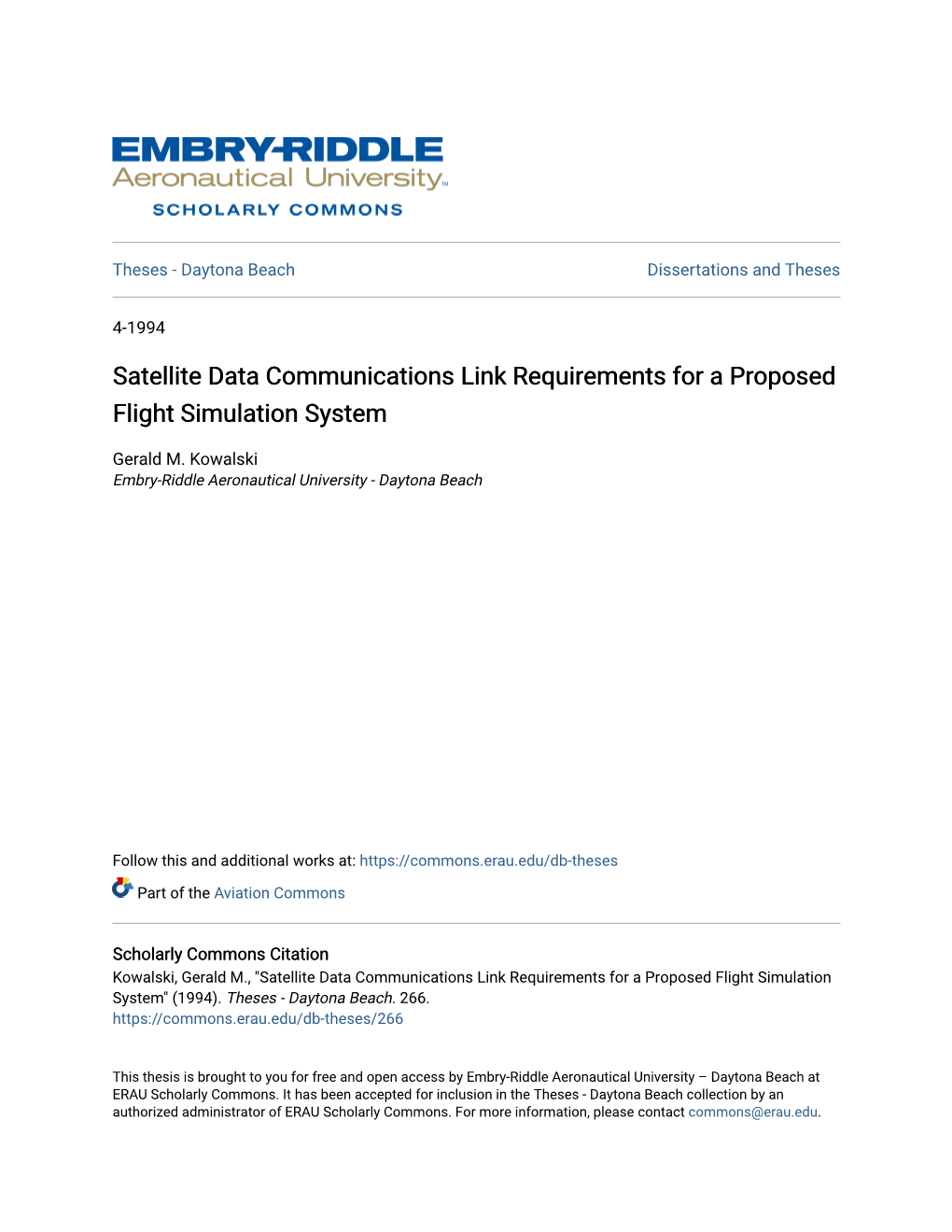 Satellite Data Communications Link Requirements for a Proposed Flight Simulation System