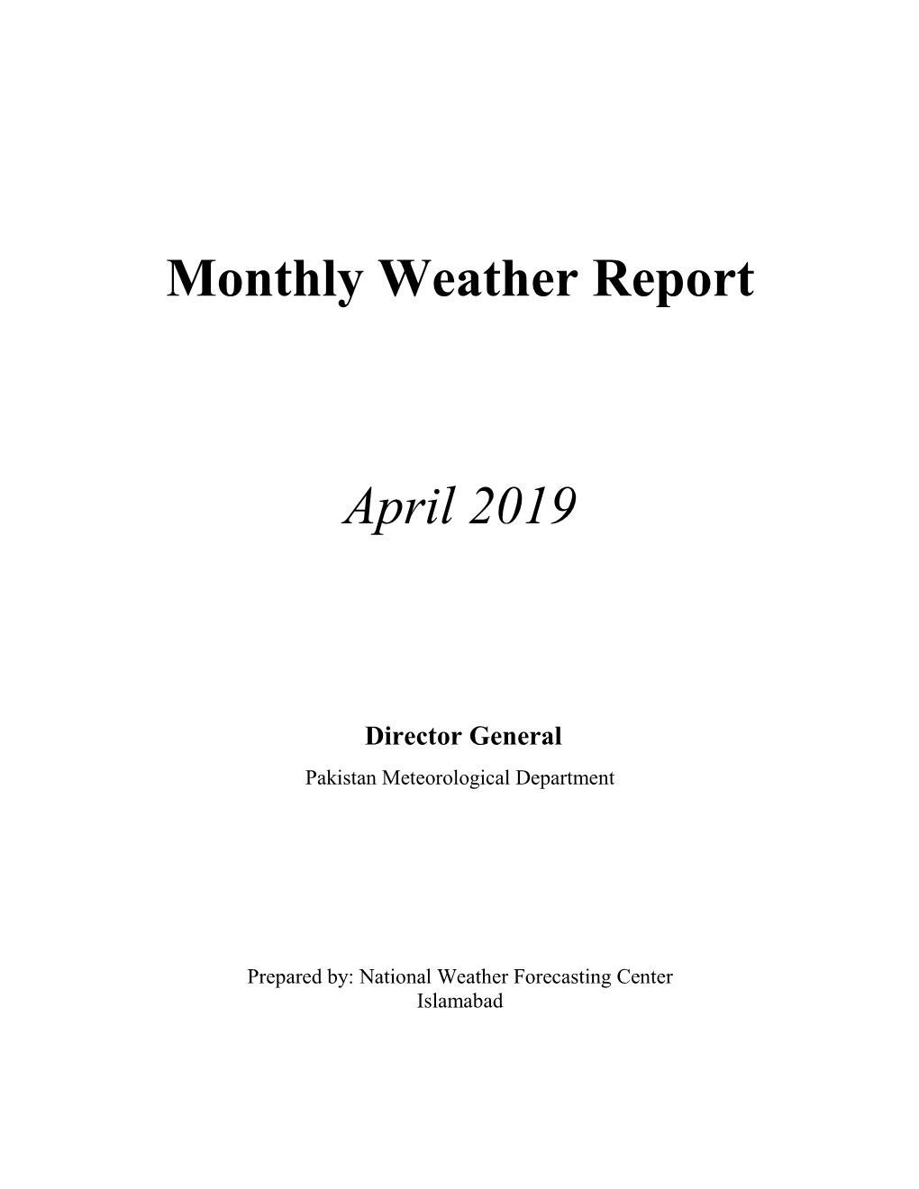 Monthly Weather Report April 2019