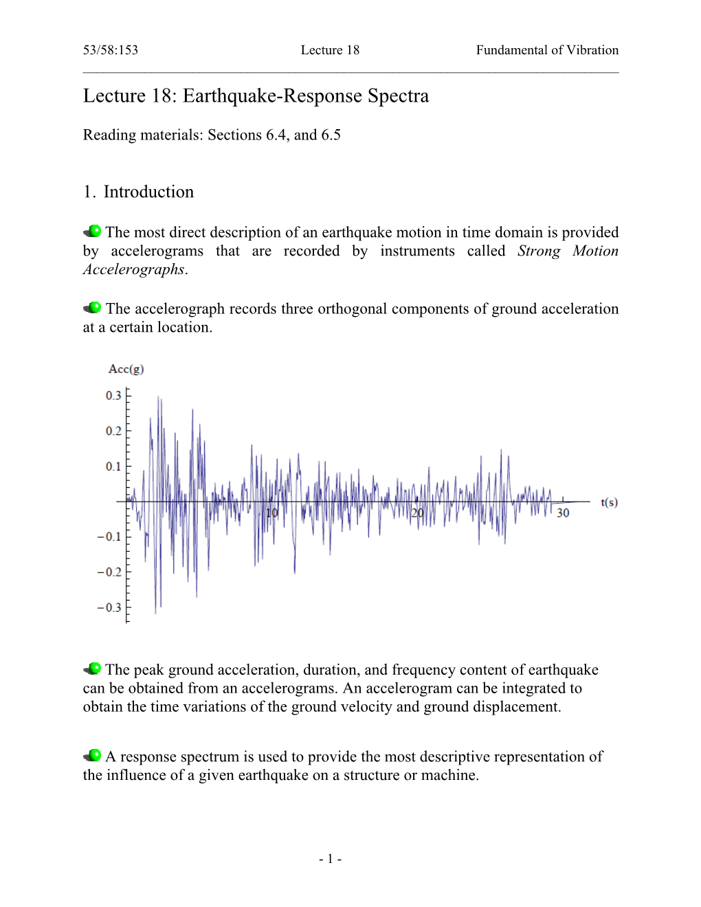Lecture 18: Earthquake-Response Spectra