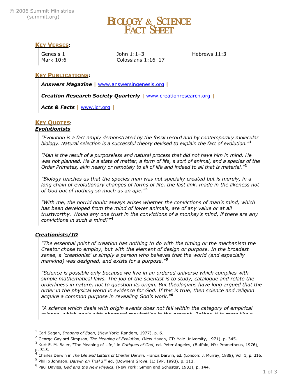 Biology & Science Fact Sheet