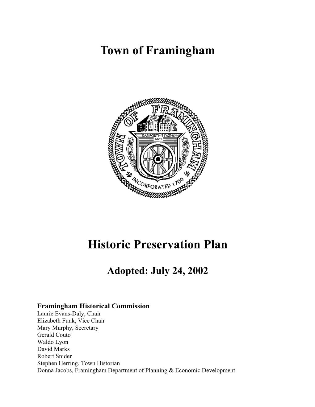 Town of Framingham Historic Preservation Plan