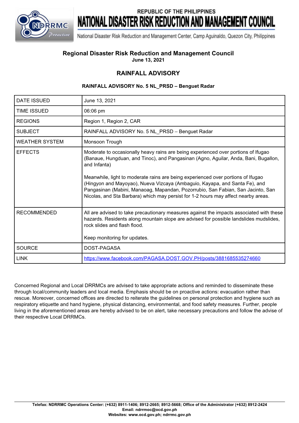 Regional Disaster Risk Reduction and Management Council RAINFALL