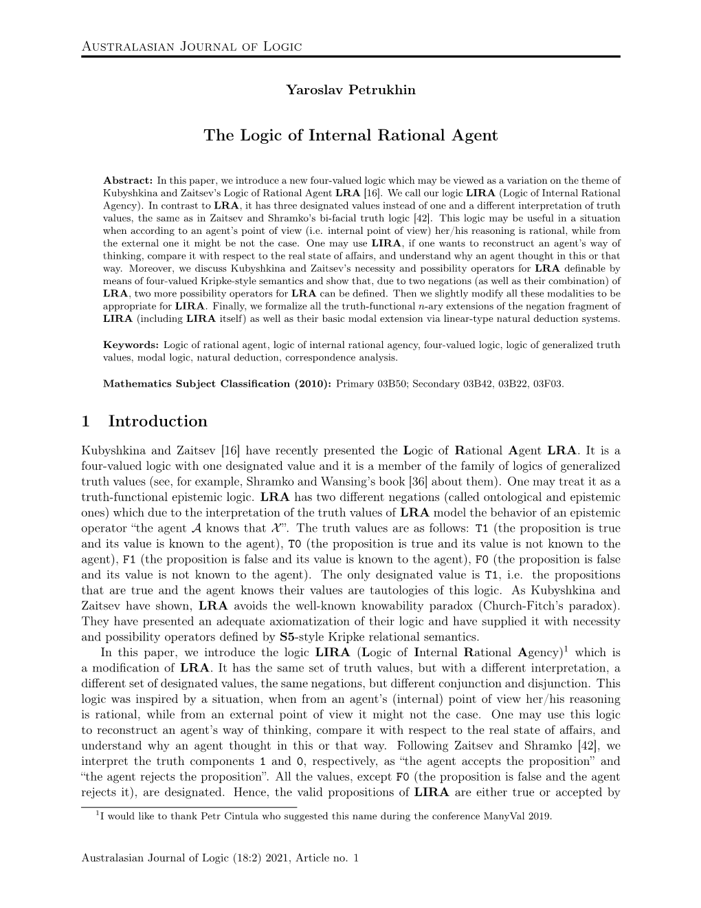 The Logic of Internal Rational Agent 1 Introduction