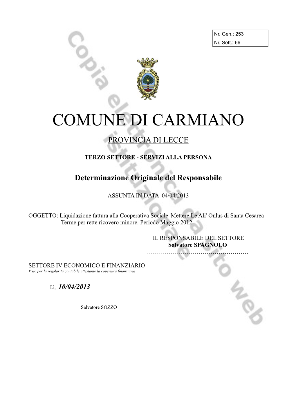 Comune Di Carmiano Provincia Di Lecce