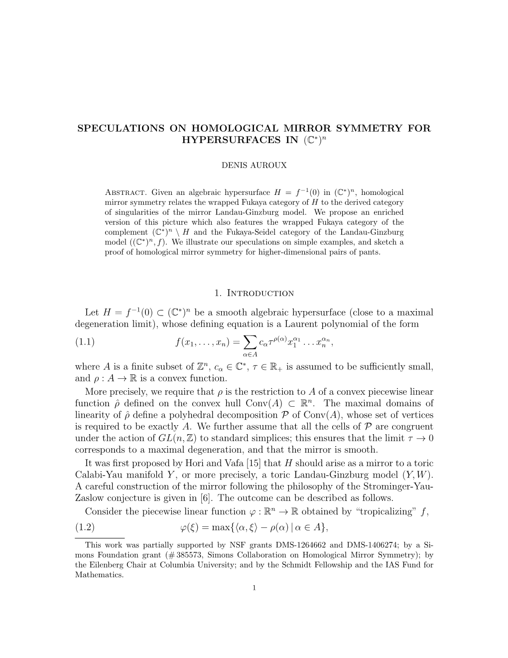 SPECULATIONS on HOMOLOGICAL MIRROR SYMMETRY for HYPERSURFACES in (C∗)N