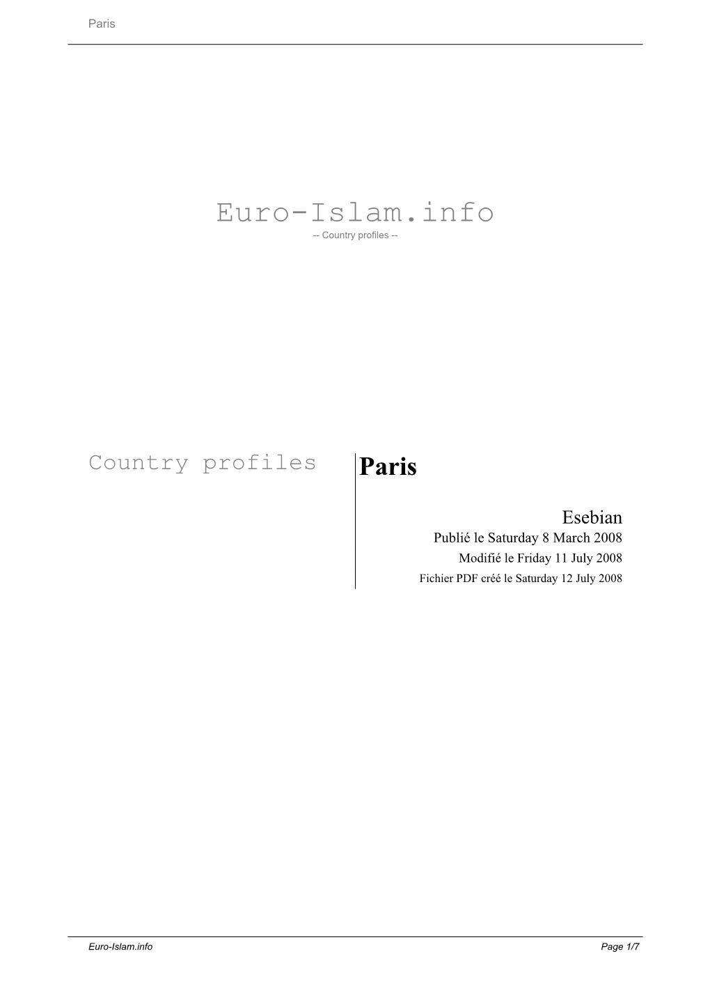 Euro-Islam.Info -- Country Profiles