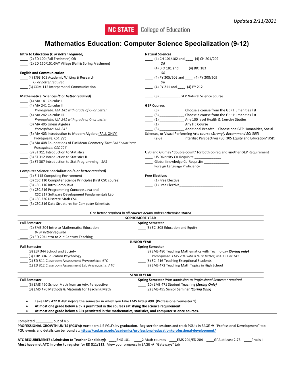 Mathematics Education: Computer Science Specialization (9-12)