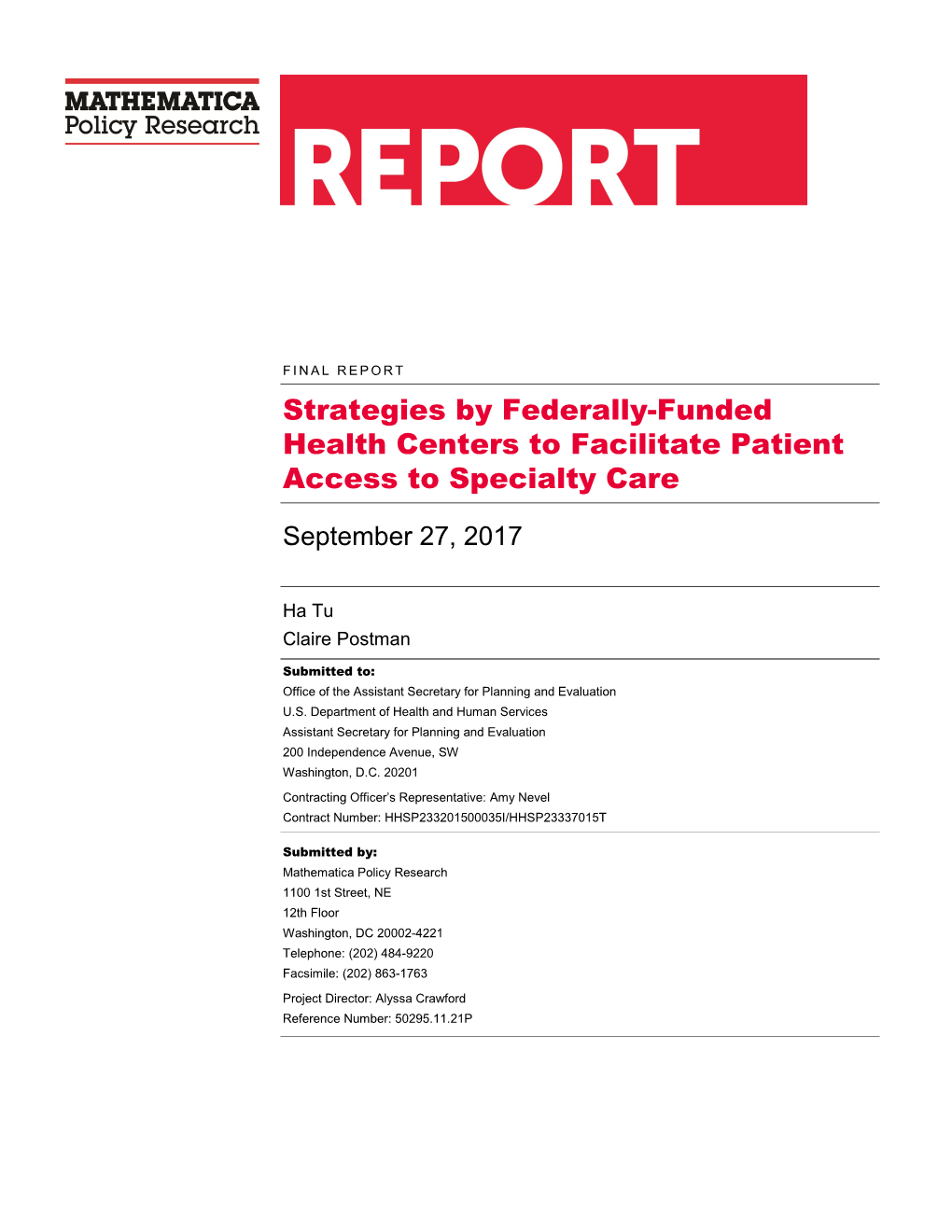 Strategies by Federally-Funded Health Centers to Facilitate Patient Access to Specialty Care