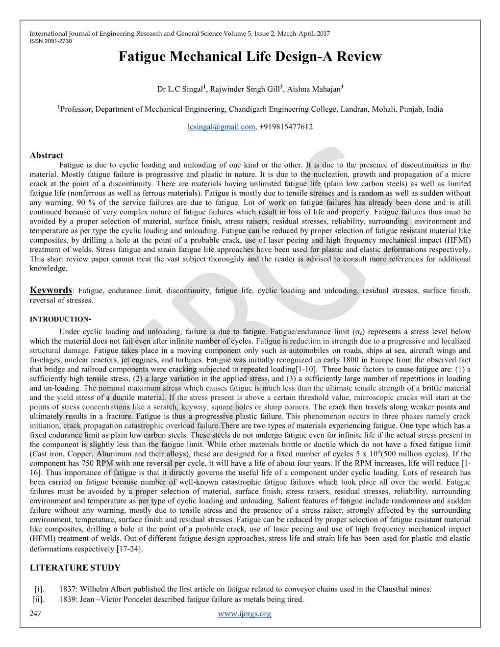 Fatigue Mechanical Life Design-A Review