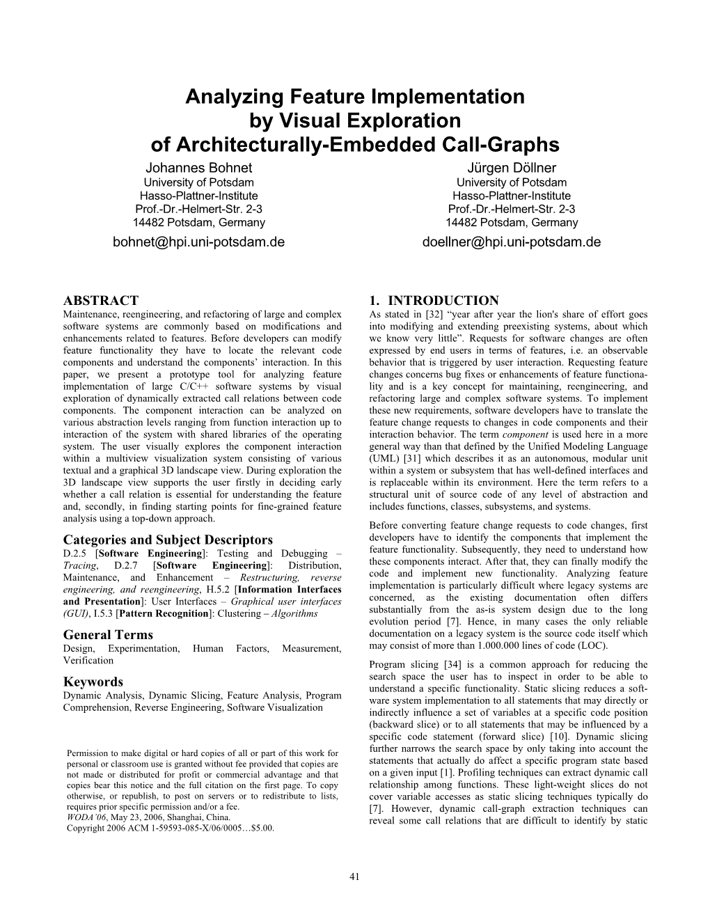 Analyzing Feature Implementation by Visual Exploration of Architecturally