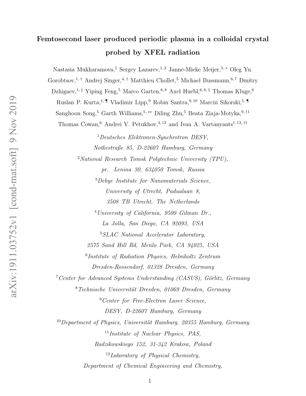 Femtosecond Laser Produced Periodic Plasma in a Colloidal Crystal Probed by XFEL Radiation