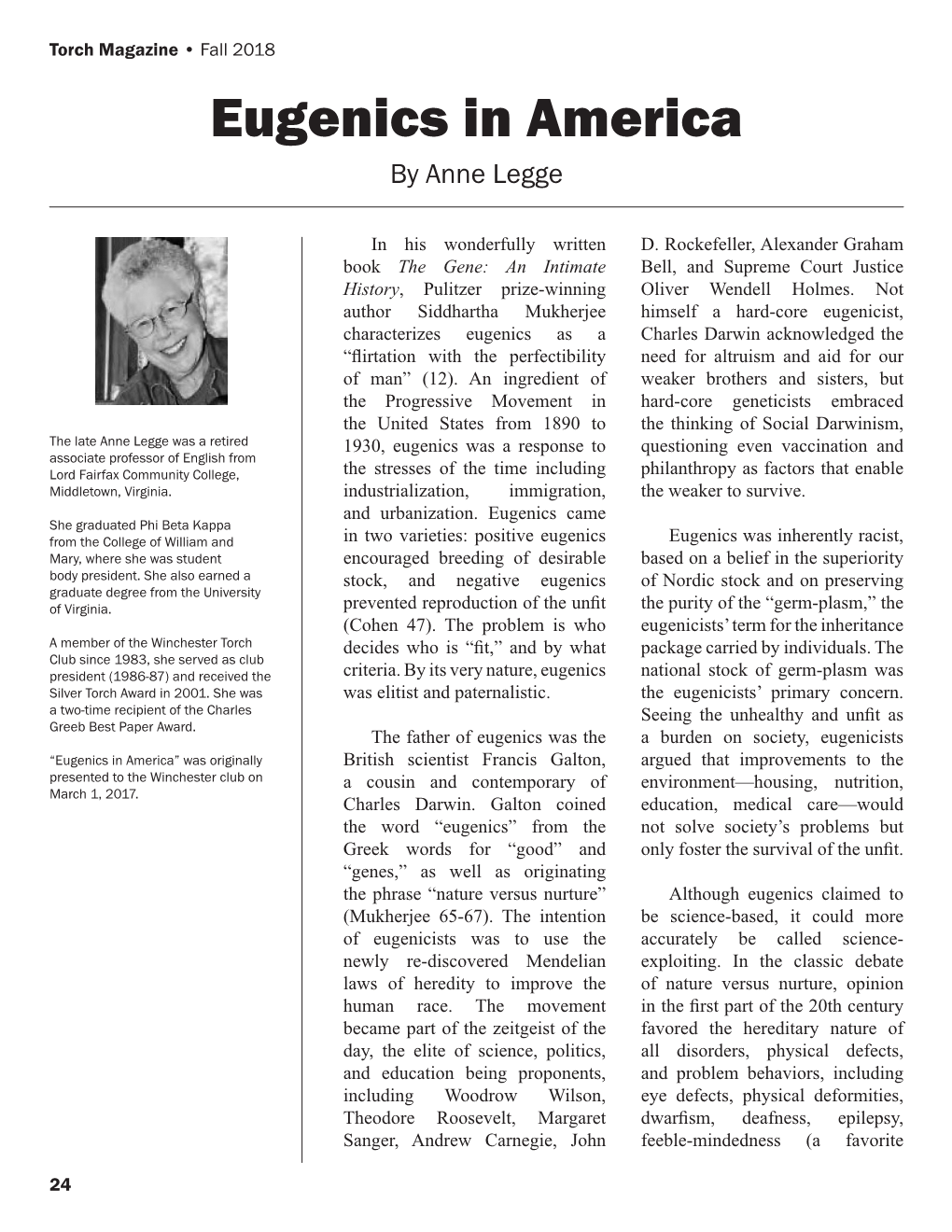 Eugenics in America by Anne Legge