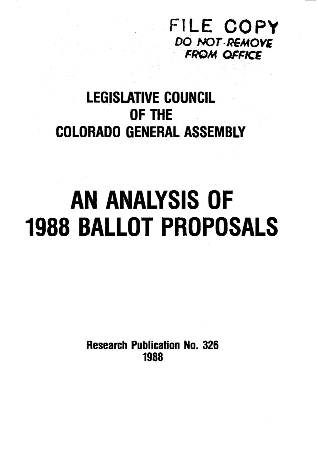 An Analysis of 1988 Ballot Proposals