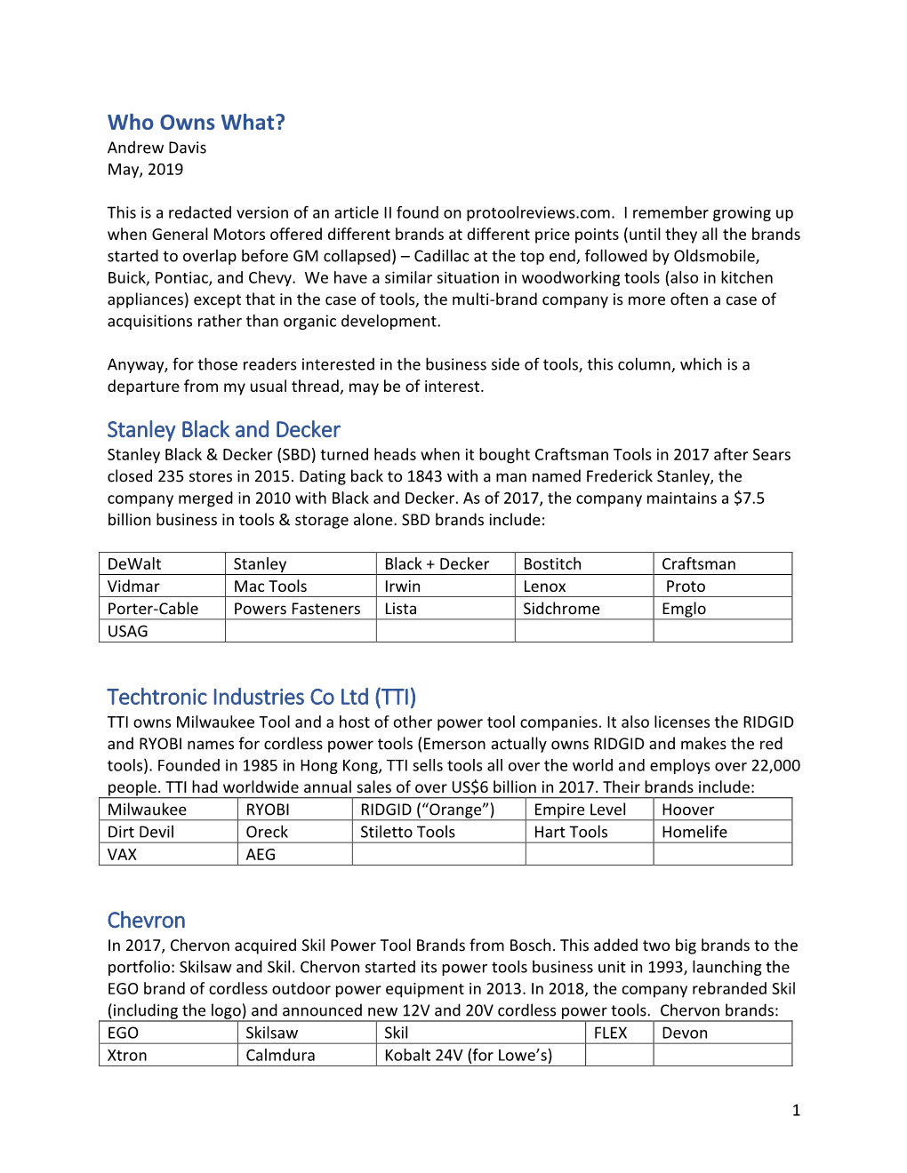 Stanley Black and Decker Techtronic Industries Co Ltd (TTI) Chevron