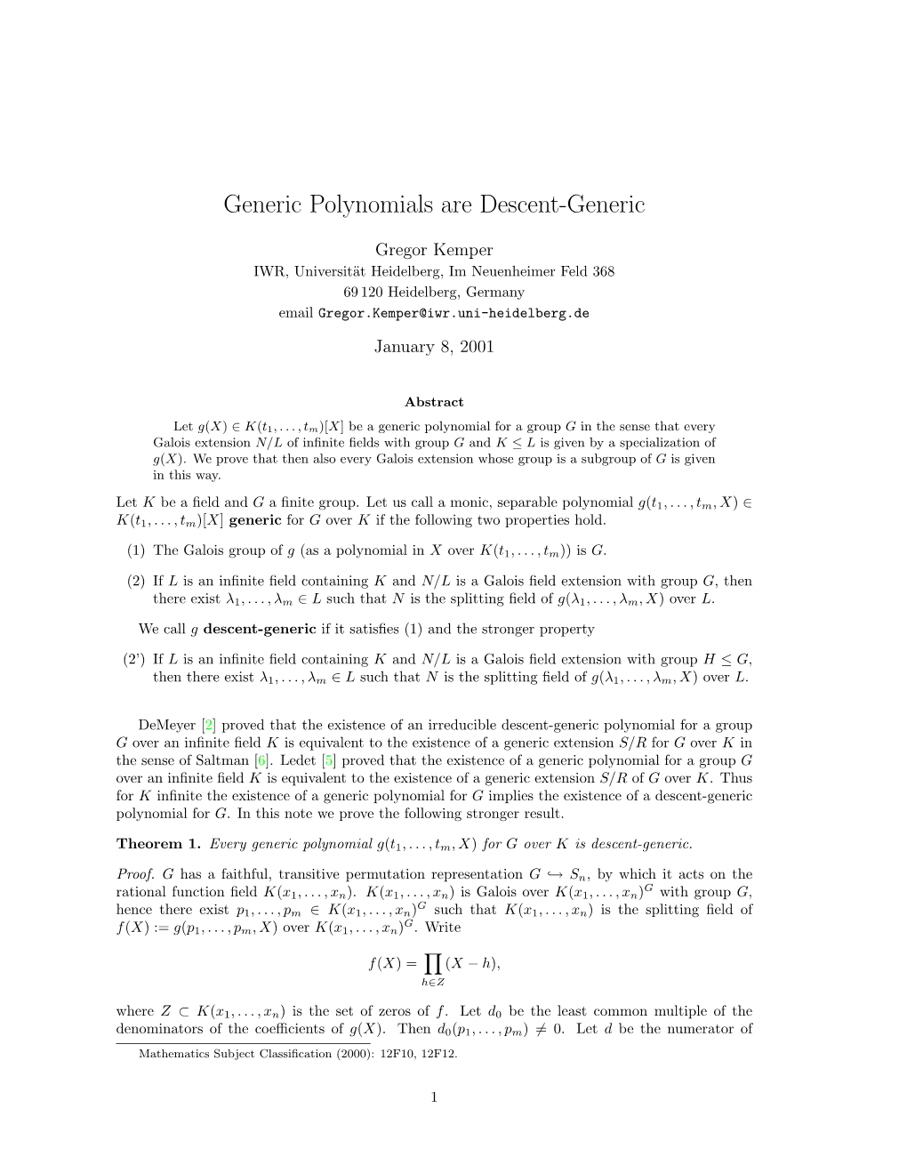 Generic Polynomials Are Descent-Generic