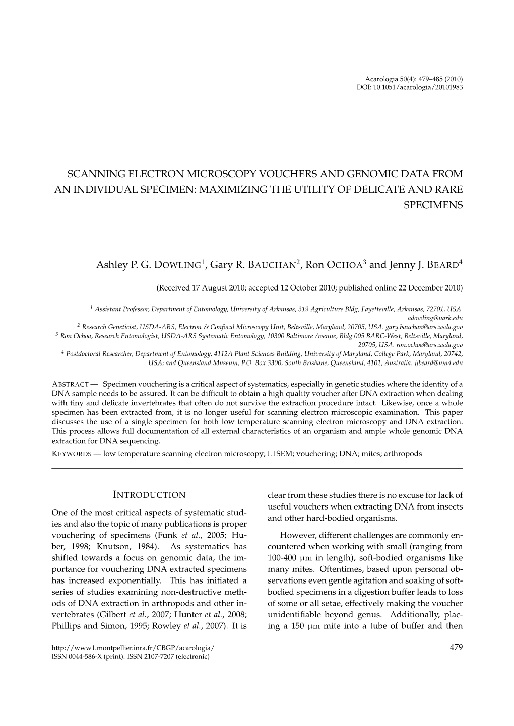 Scanning Electron Microscopy Vouchers and Genomic Data from an Individual Specimen: Maximizing the Utility of Delicate and Rare Specimens