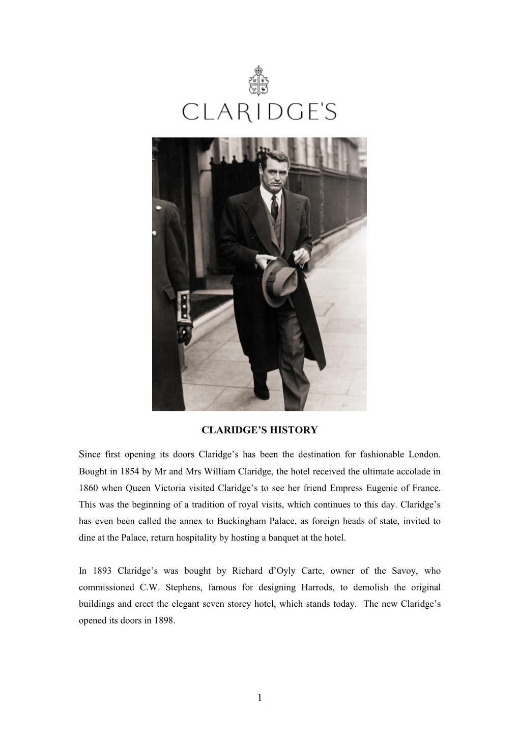 Claridge's History 2016
